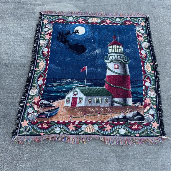 Crown Crafts Woven Throw Blanket Santa Lighthouse Beach Christmas Shells Night - Picture 1 of 4